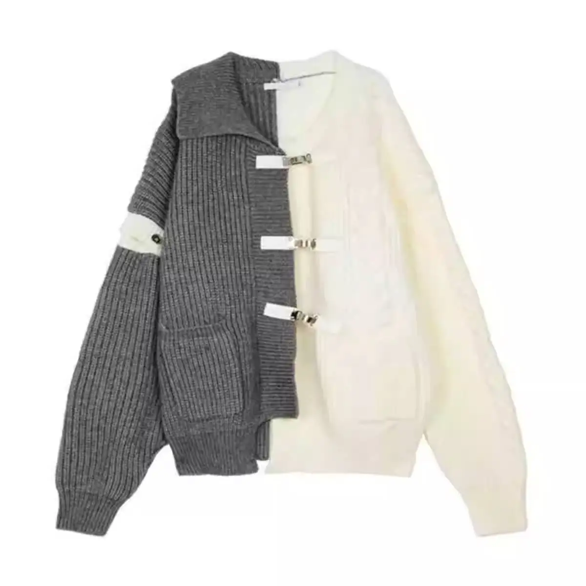 Men's Autumn Spring Patchwork Color Block Cardigan Sweater Stylish Cool Loose Fit Trendy High Street Knitwear Jacket
