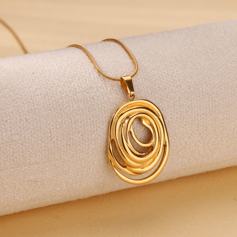 Round Chain Infinity Oval Pendant Necklace for Women Gold Color Charm Necklaces Femme Choker Stainless Steel Jewelry collar 2024