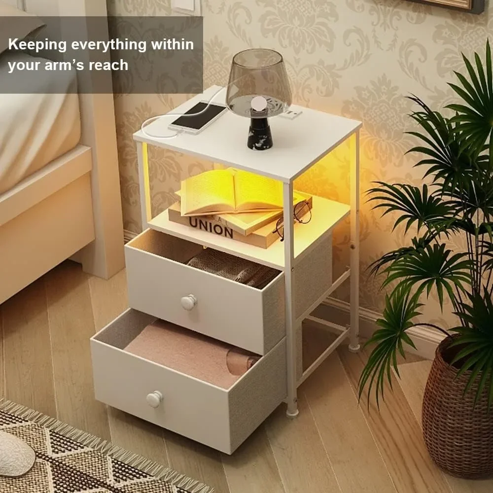 

LED Nightstand, Sofa End Tables with Charging Station Nightstands and USB Ports and Outlet, Nightstand