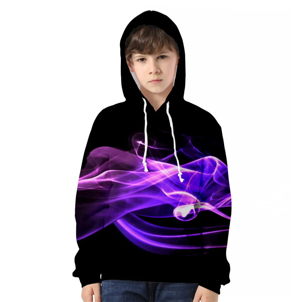 3 to 14 years Kids Hoodie Blue And Purple 3D Fire Flame Clothing Boys Girls Hoodies Sweatshirt Harajuku Coat