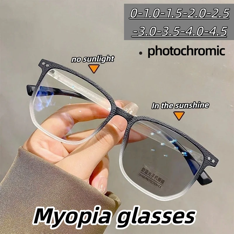 

Photochromic Prescription Glasses Retro Wood Grain Frame Blue Light Blocking Glasses for Men and Women,Reading & Computer Use