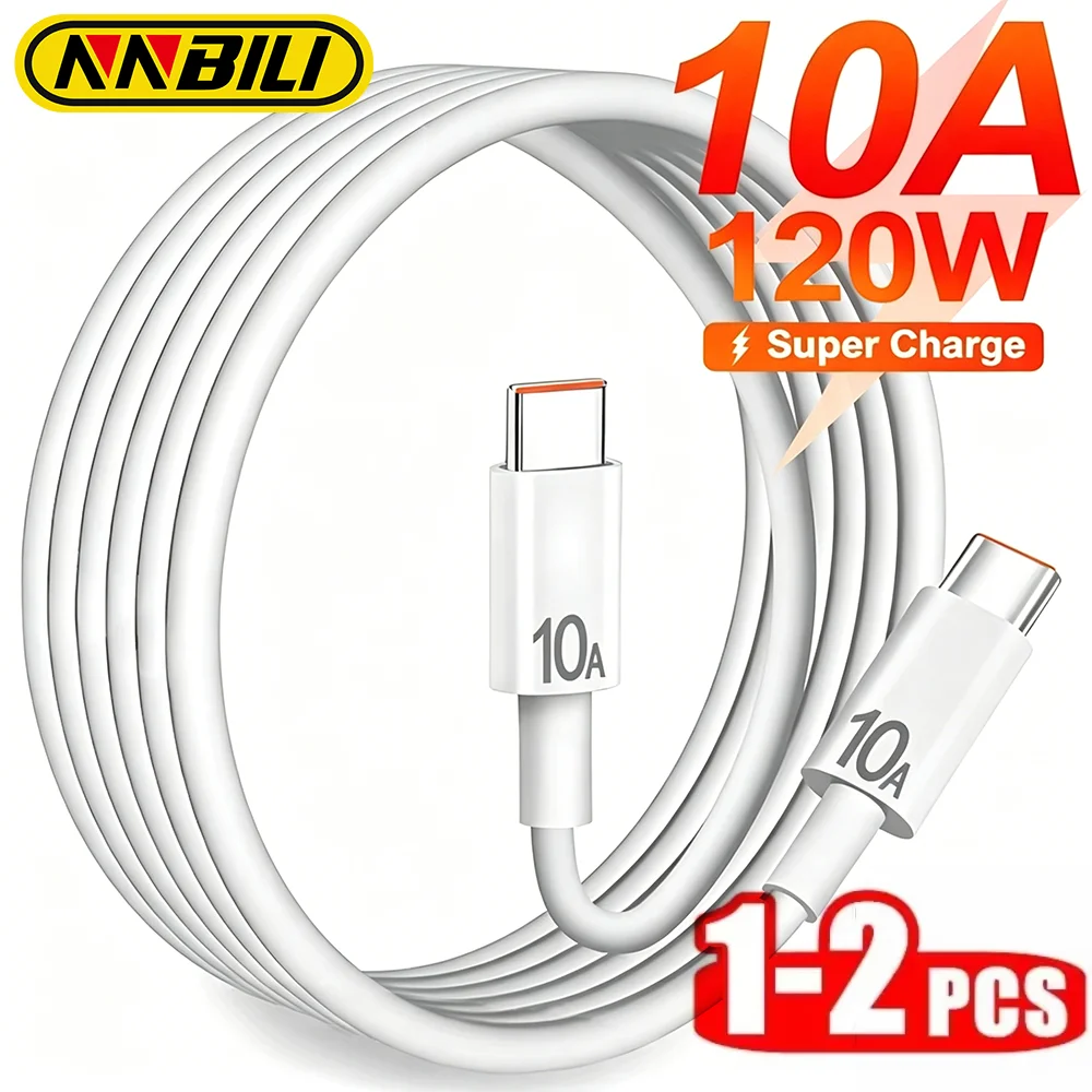 NNBILI 1/2 Stück 10A Typ-C-auf-Typ-C-Kabel 120W Superschnelles Ladekabel USBC-Datenkabel für Samsung iPhone Huawei Ladekabel