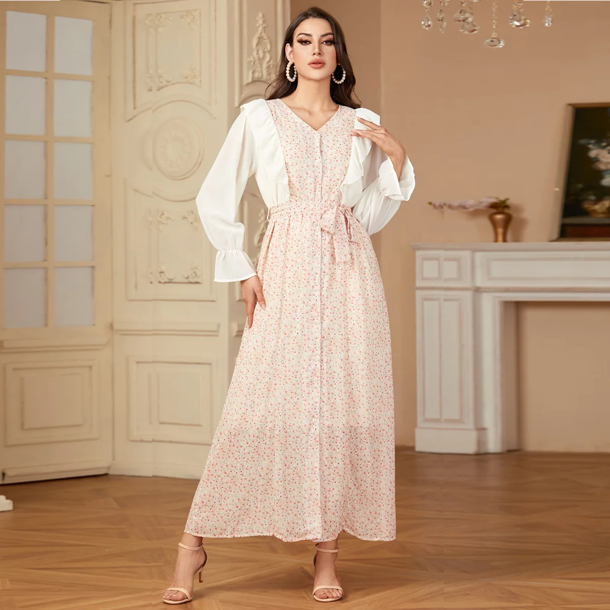 

Chiffon Floral Print Abayas for Fashion Women Muslim Maxi Dress Islam Jalabiya Dubai Abaya Turkey Kaftan Caftan Femme Vestidos