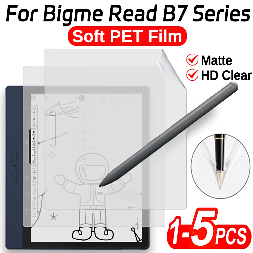 5-1 peças para Bigme Read B7/B7 Pro/B751/B751C/B751CS E-reader Películas de Hidrogel PET Macias HD Transparentes e Foscas Protetor de Tela de Cobertura Total