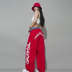 American Street Alphabet Red Loose Straight Drawstring Mopping Casual Pants Jazz Dance Hiphop Hip Hop Sports Pants Women's Pants