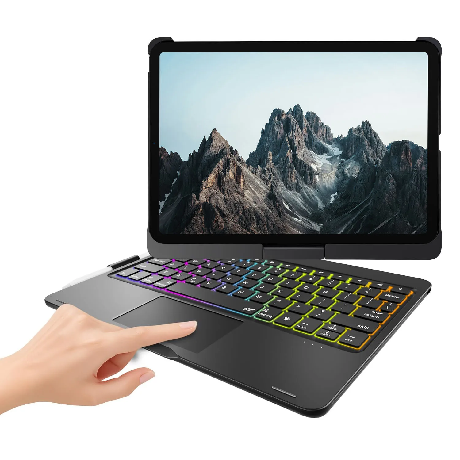 

【Только чехол для клавиатуры】Кутляр для клавиатуры TouchPad для iPad 10,9 дюйма и 11 дюймов, 360 ° Поворотный, 7 режимов использования, радужная подсветка, английский язык США, раскладка QWERTY.