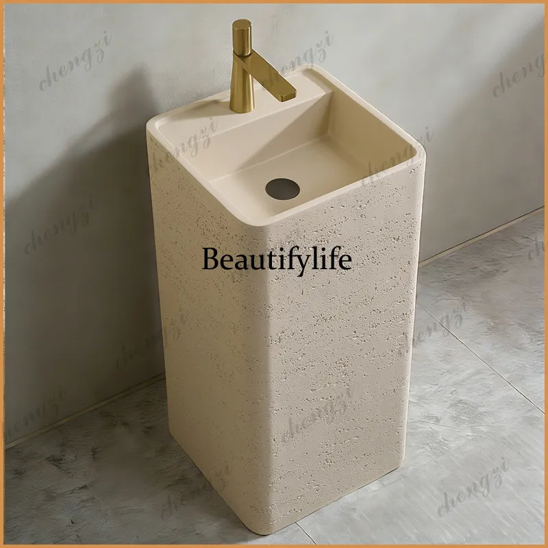 Z138 cream style household natural travertine column basin integrated floor wash basin light luxury high-end wash basin