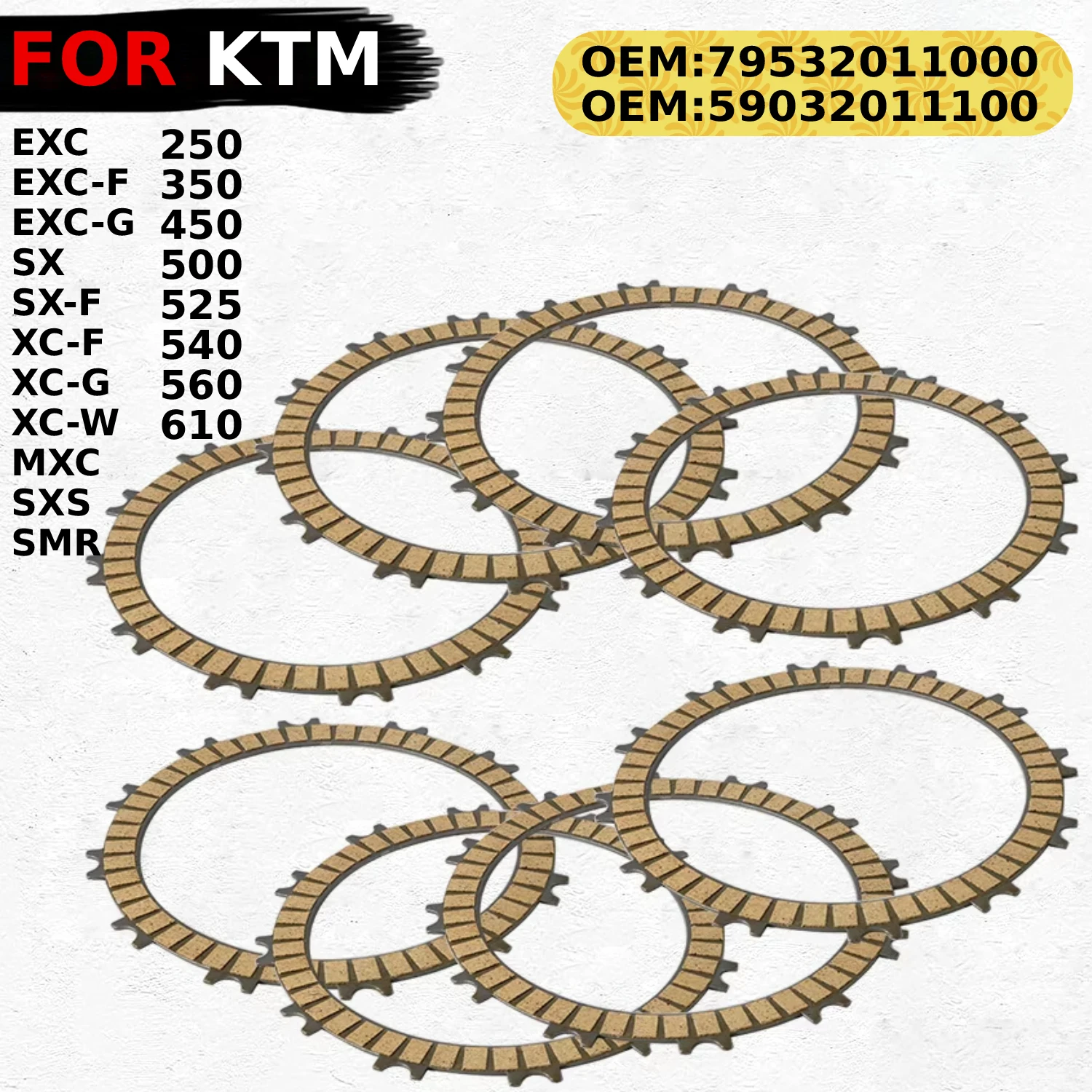 

Motorcycle Clutch Friction Plates Kit For KTM 250 350 400 450 500 525 540 560 610 EXC EXC-F SX-F XC-W EXC-G MXC SMR SXS XC XC-F