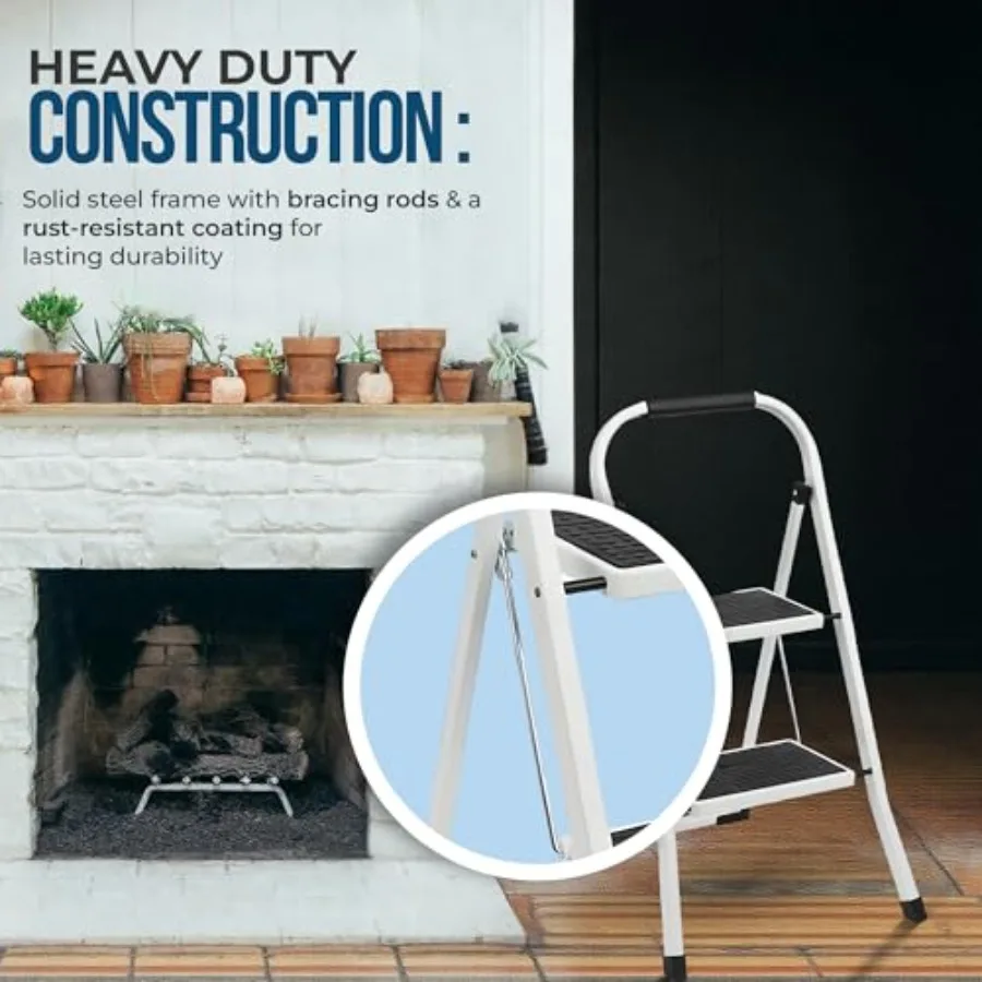 2-Step Ladder, 350 LBS Capacity Folding Step Stool Anti-Slip Wide Steps and Handgrip ANSI Certified Lightweight and Durable Ste