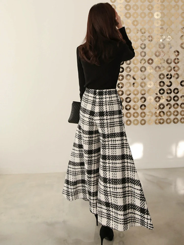 Slim Office Korean Plaid Pant High Waist Trousers Capris 2023 New Fashion Women Casual Wide Leg Pants Female Autumn Winter