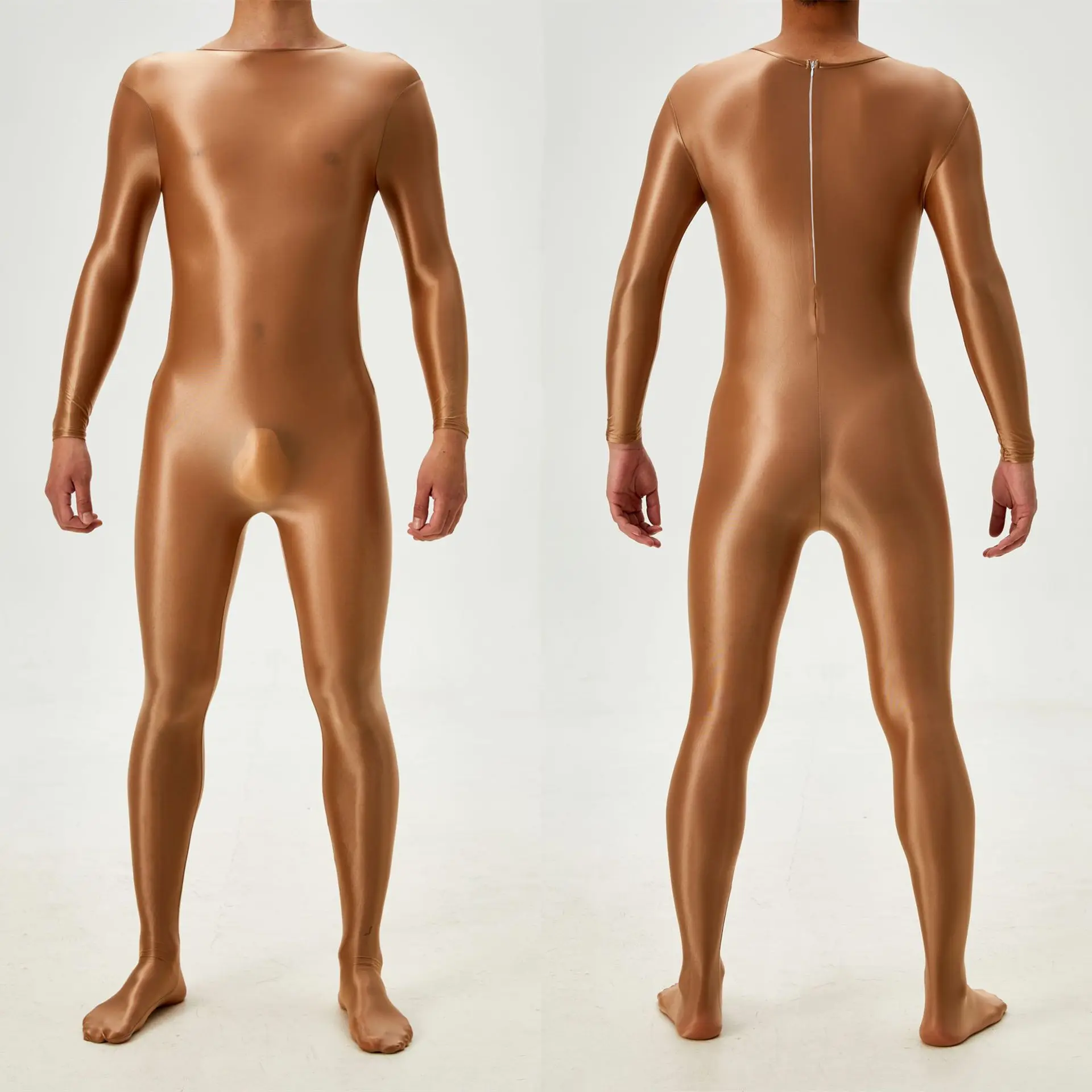 Glossy Sexy Transparent Mens Jumpsuit Zentai Suit Lingerie Long Sleeve Tights Fitness Bodysuit Costume