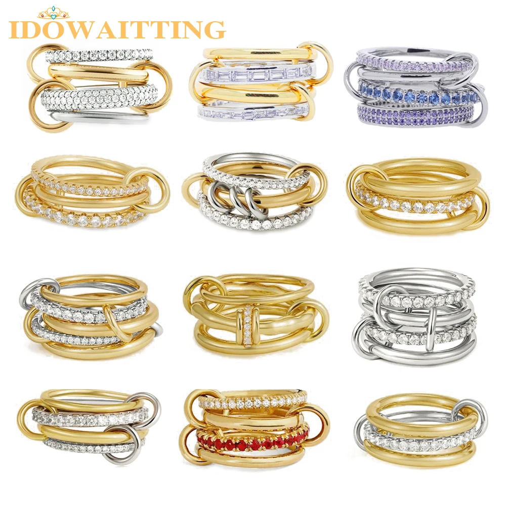 

Mix Color Multi Pieces Stacking Engagement Band Link Rings for Women Plain Micro Paved 5A CZ Stack Full Finger Jewelry