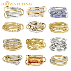 Mix Color Multi Pieces Stacking Engagement Band Link Rings for Women Plain Micro Paved 5A CZ Stack Full Finger Jewelry