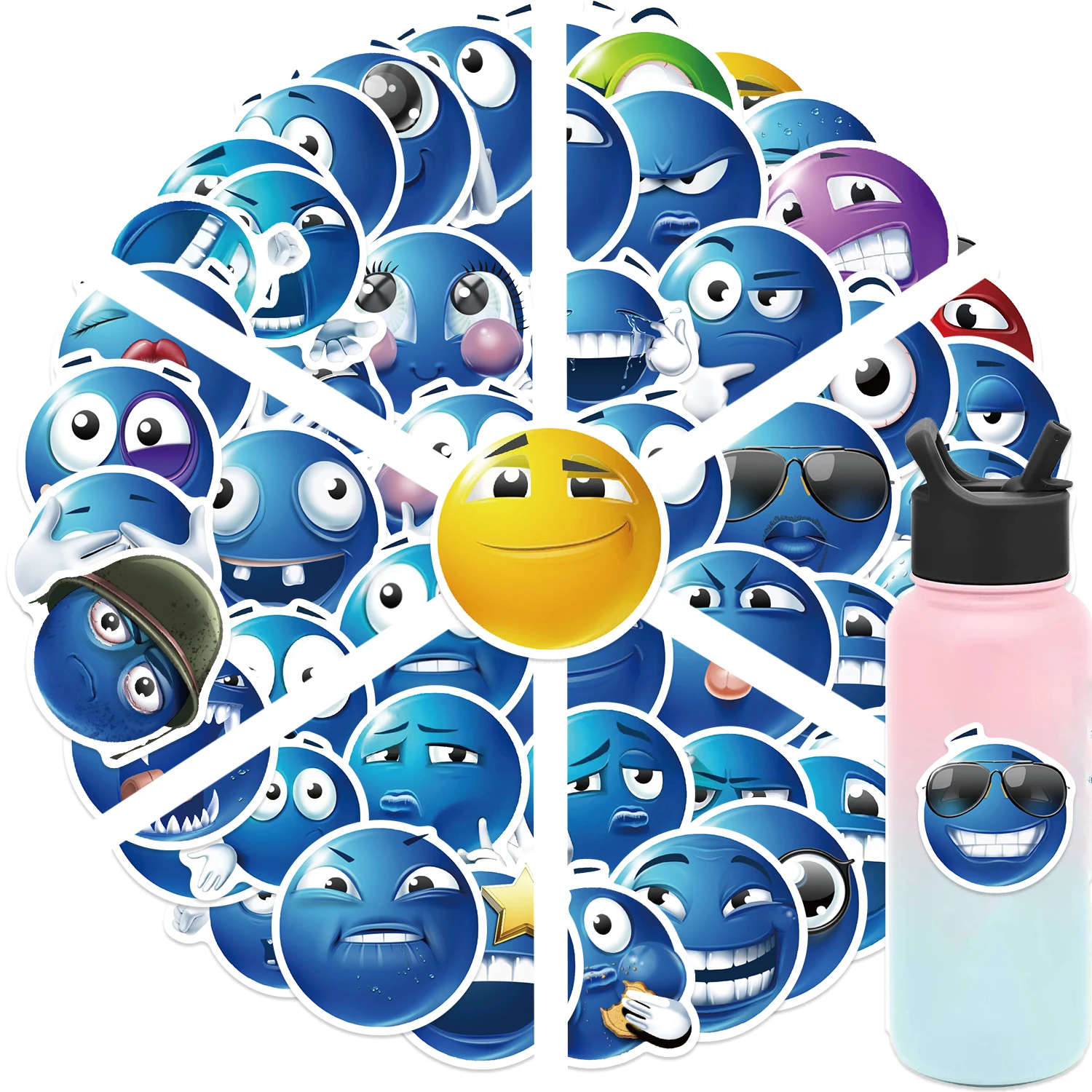 50 قطعة الفاصوليا الزرقاء التعبيرات حزمة جمع ملصقات قابلة لإعادة الاستخدام الشارات البلاستيكية لأجهزة الكمبيوتر المحمولة سكرابوكينغ زجاجات مياه سيارات المدرسة #4