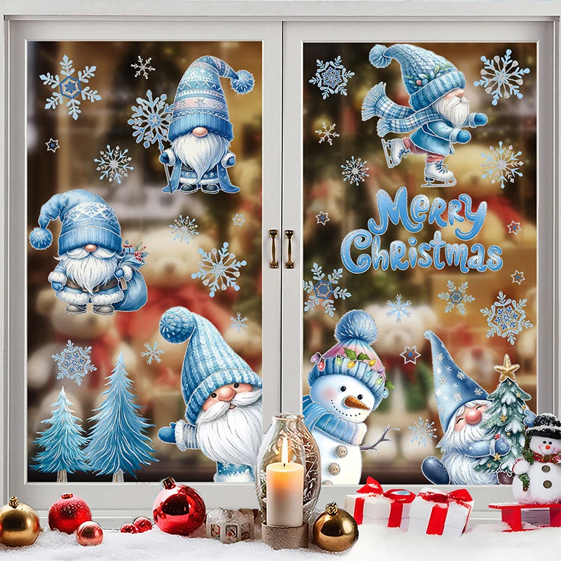 Christmas Window Stickers Snowmen Snowflakes Gnomes Wall Decals Holiday Window Clings for Party Supplies Decoration