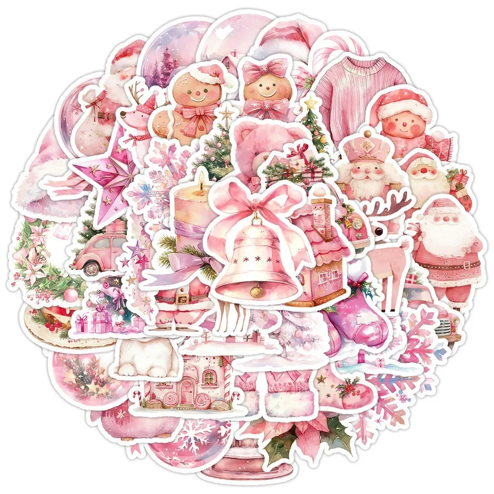 

10/50PCS Vintage Pink Merry Christmas Santa Claus Stickers New Year Graffiti Decals Luggage Skateboard Guitar Sticker Kids Toys