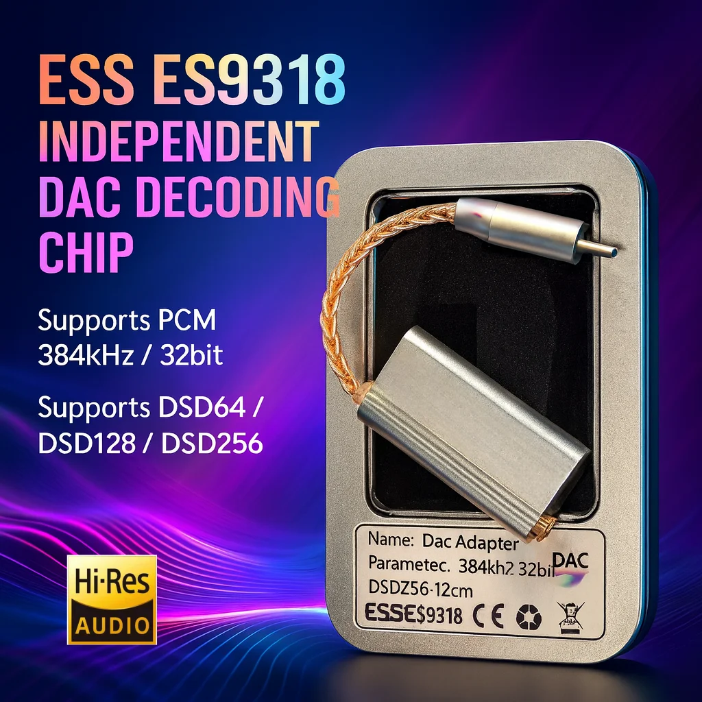 Зимний ЦАП HiFi USB Type-C |   Независимый декодер ESS ES9318 |   384 кГц 32 бит PCM |   Поддержка DSD256 |   Портативное обновление звука