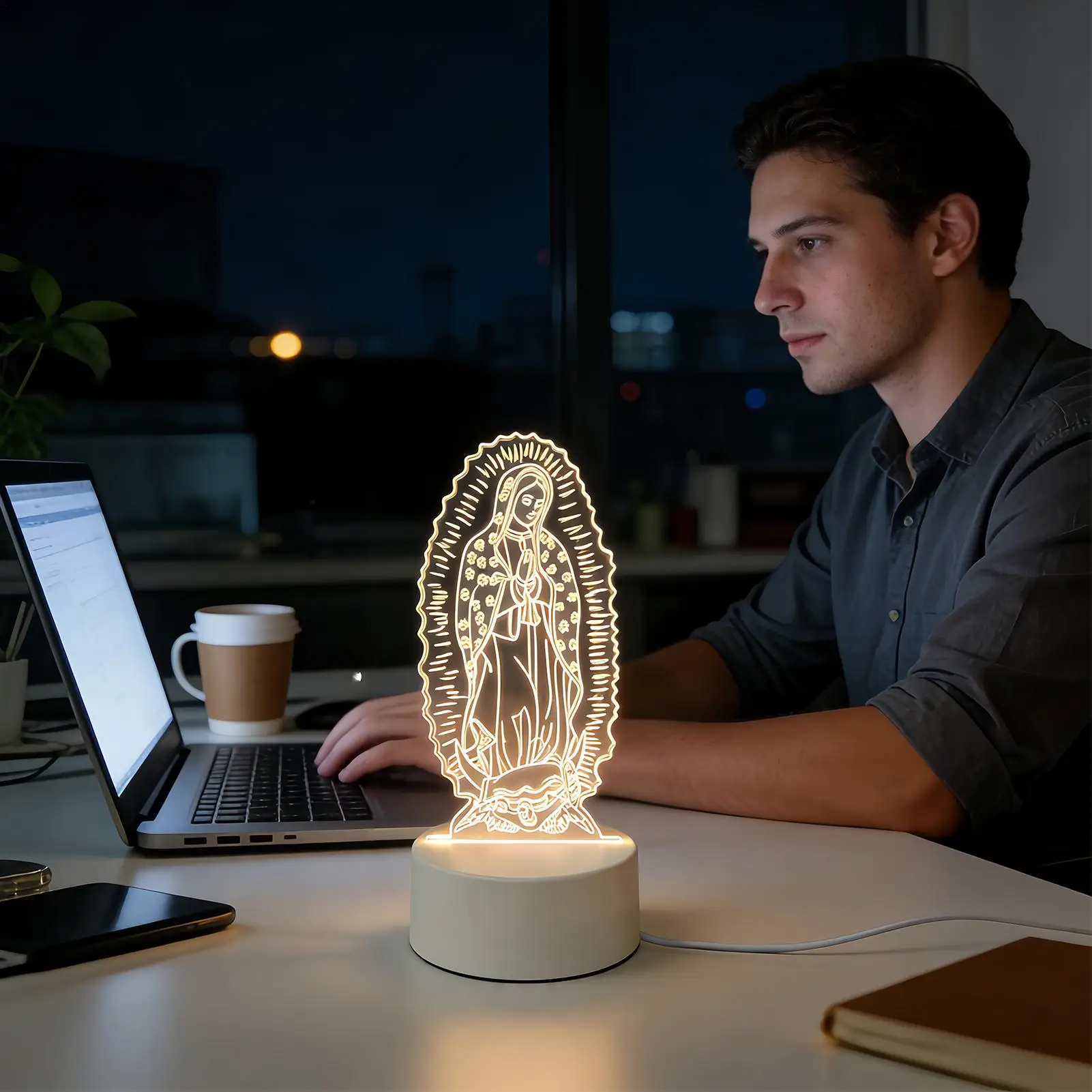 

Aesthetic Table Lamp Desktop LED Prayer Lantern USB Religious Table Lamp for Birthday Bedside Home Living Room Apartment Dorm