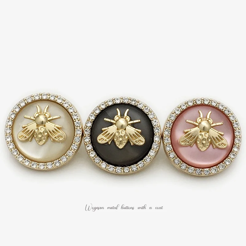 6PCS Pink gold bees with diamonds metal duplex buttons cashmere coat trench coat coat buttons light luxury decorative buttons