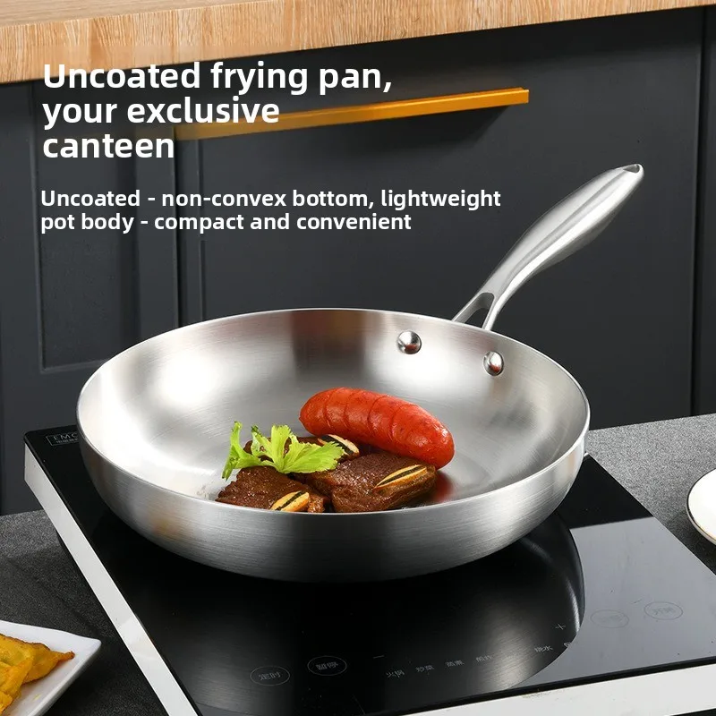 

Thickened five layer steel 304 stainless steel frying pan, steak pan, flat bottomed pan, uncoated stove, universal