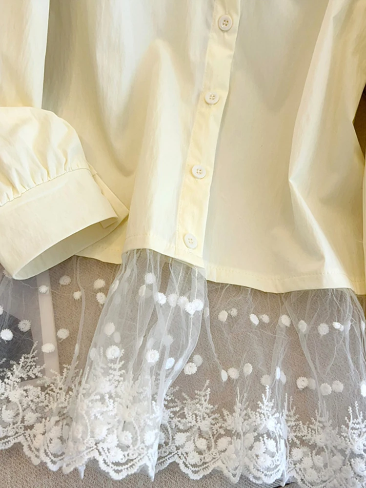 Chemises et chemisiers blancs en dentelle Patchwork pour femmes, Y2k des années 90, Vintage coréen Harajuku des années 2000, chemise élégante à manches longues, vêtements poubelle