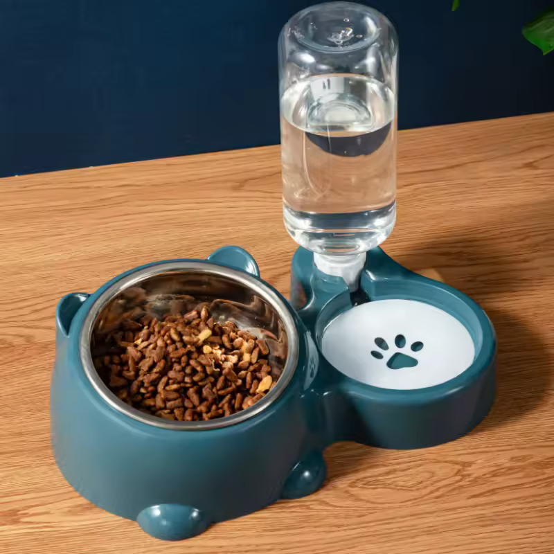 Pet Cat Bowl Automatic Feeder Water Dispenser Dog Cat Food Bowl with Drinking Raised Stand Dish Bowls for Cats Dogs Pet