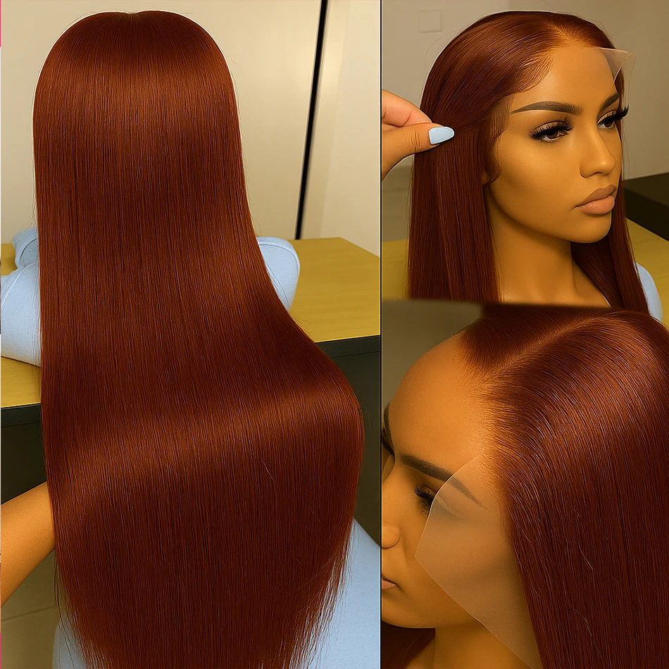 

32 Inch Reddish Brown Lace Front Wig Human Hair 13x4 Hd Transparent Bone Straight Lace Frontal Wigs Pre Plucked Clearance Sale