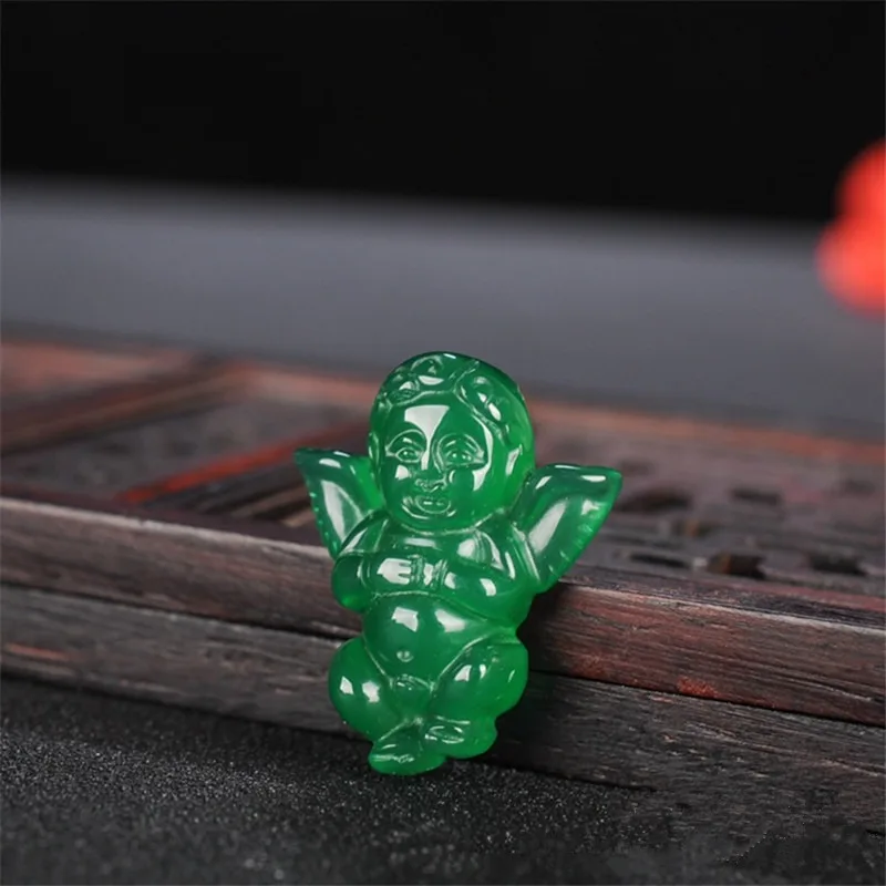 

Natural Green Chalcedony Hand Carved Angel Pendant Fashion Boutique Jewelry Men's and Women's Agate Eros Necklace Gift