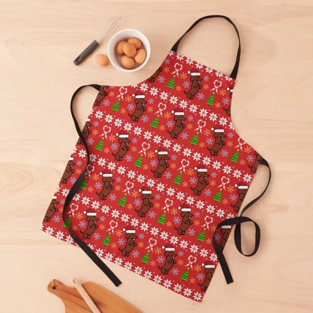 

Happy Red Smooth Dachshund Santa Apron kitchen woman Kitchen Things For Home kindergarten teacher men's barbecue Apron