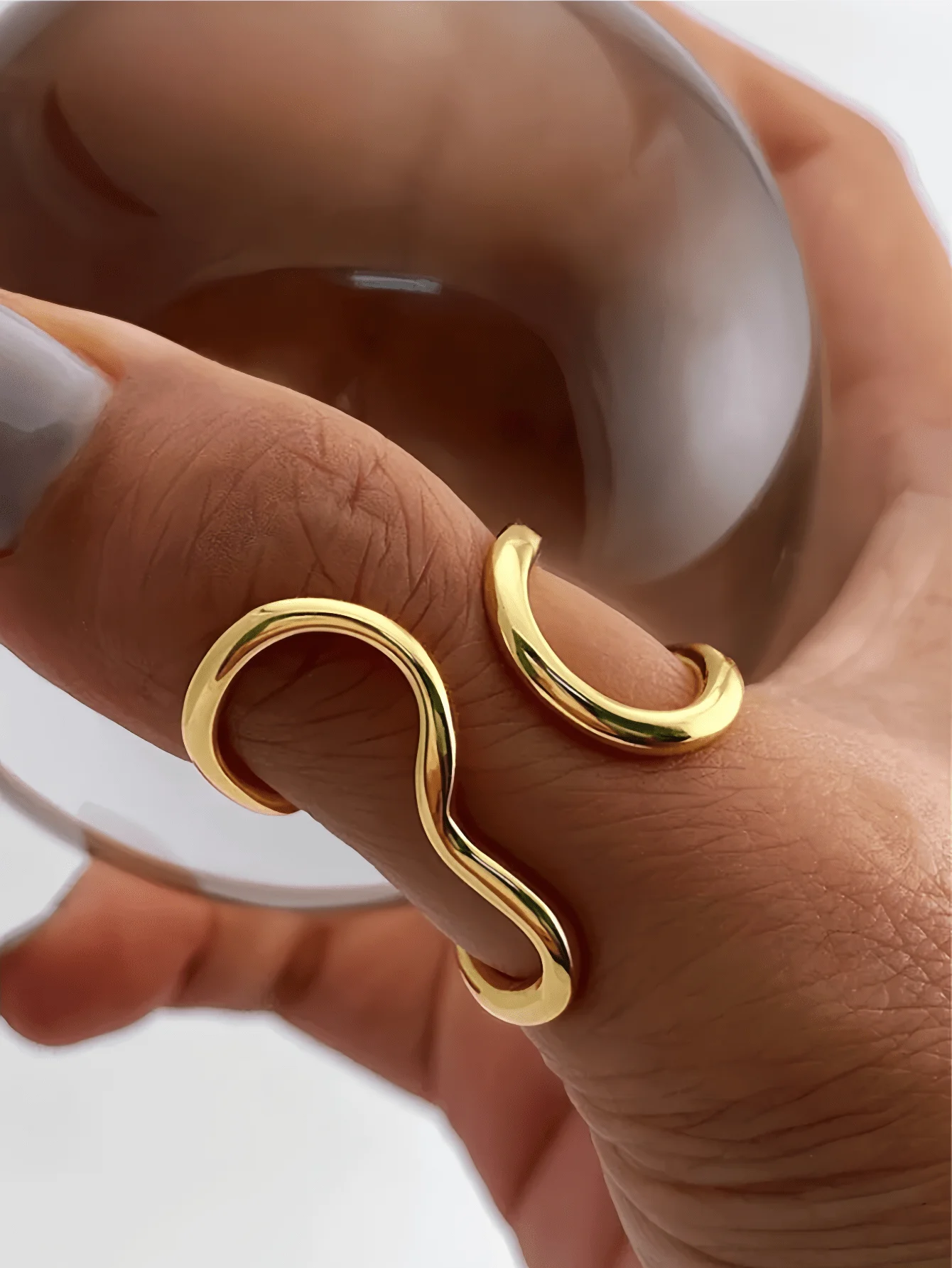 1pc Fashionable Asymmetrical Wavy Curve Stainless Steel Adjustable Open Ring For Women, Daily/Party Wear