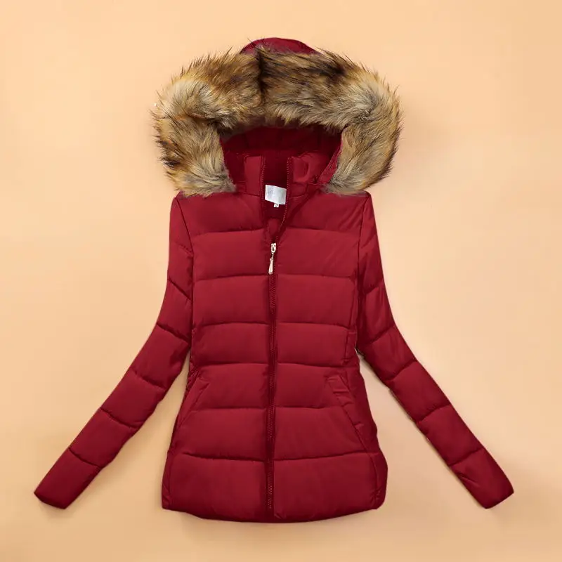 2024 New Winter Women Parka Short Coat Down Cotton Jackets Slim Casual Thick Warm Hooded Zippers Female Outwear Jacket Parkas