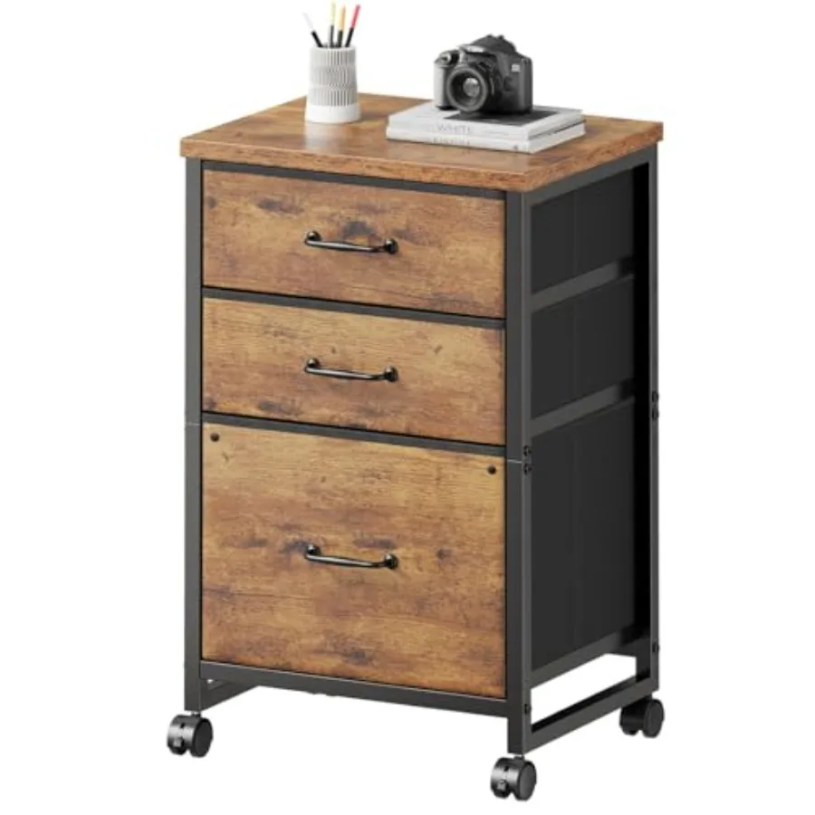 

Мобильный шкаф для документов с 3 ящиками и тканевыми колесами. Вертикальный шкаф для документов подходит для формата A4 или Letter для домашнего офиса.Rustic Brown2.