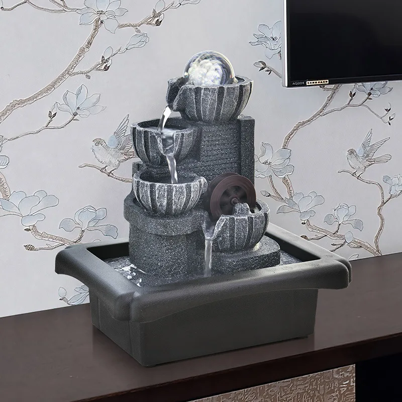 Tabletop Water Fountain Indoor Waterfall with LED Rolling Ball, Feng Shui Zen Desktop Fountains Calming Sound