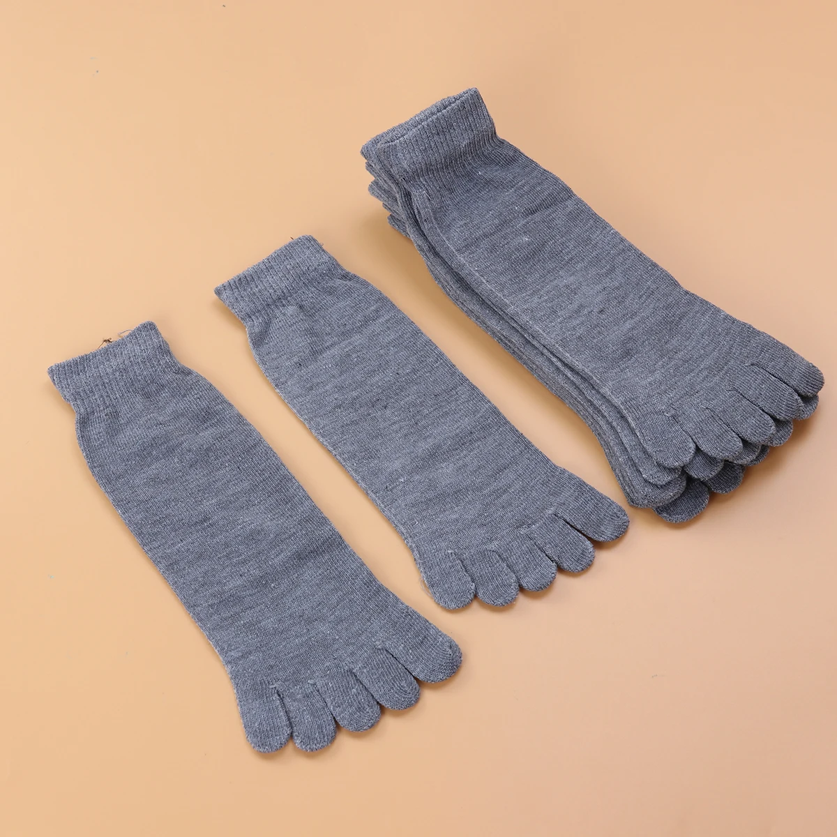 

5pcs Men'S Cotton Middle Tube Five Finger Toe Breathable Lightweight Quick Dry No Friction Pure Color Comfortable Walking