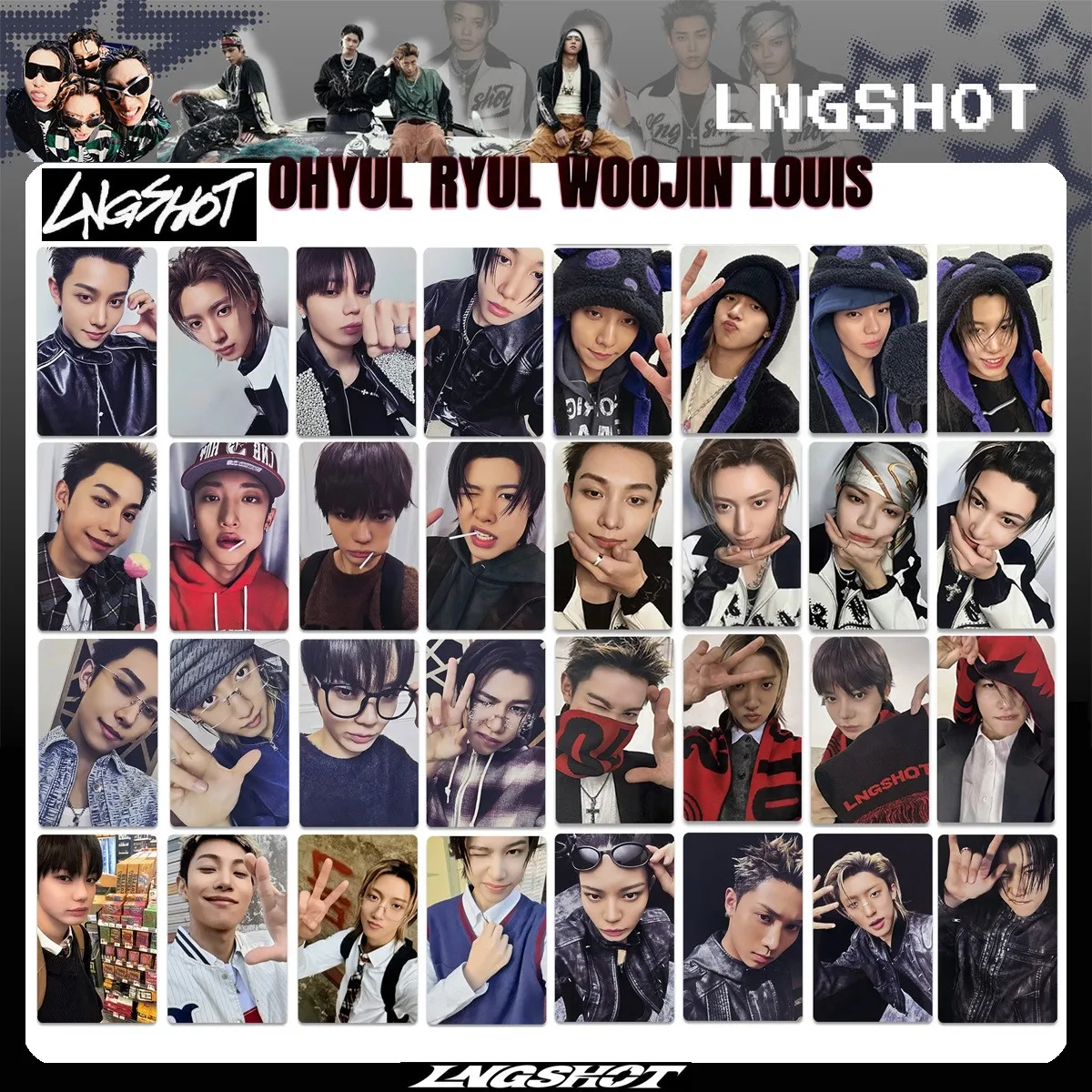 40PCS NEW KPOP Hip-hop Group,LNGSHOT,Album SHOT CALLERS,RUN IT UP,Woojin,Louis,Ohyul,Ryul,Signing Card,Special Card,4SHOBOIZ