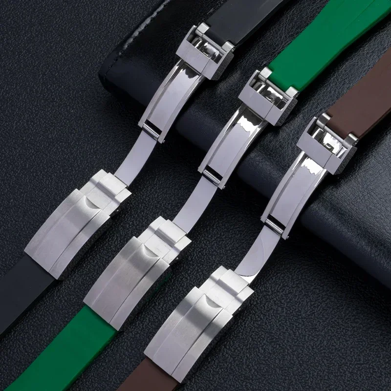 Мягкий красочный ремешок для часов 20 мм для Rolex, Daytona Submariner GMT, изогнутый конец с нержавеющей складной пряжкой, водонепроницаемый ремешок