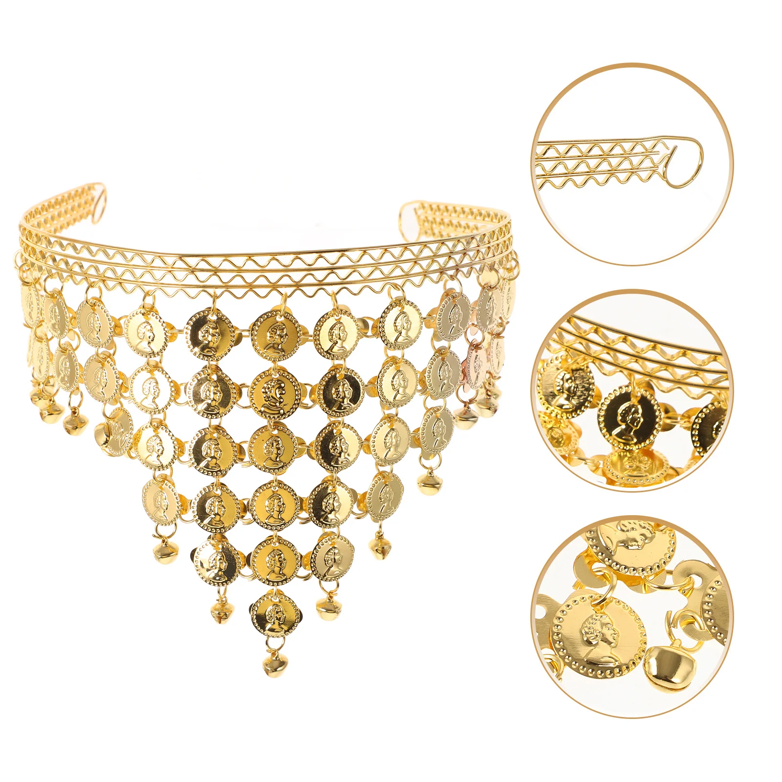 عصابة رأس للرقص الشرقي مزخرفة خفيفة الوزن للرقص للنساء، رأس زينة للشعر على شكل عملة لامعة #5