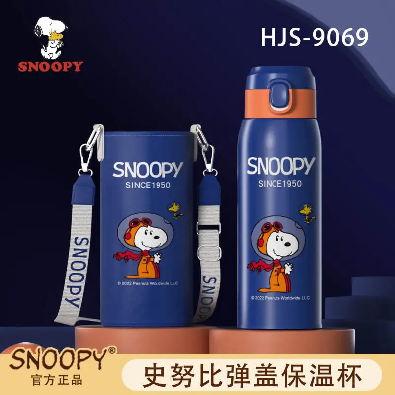 Botella de agua aislada Snoopy de acero inoxidable 316 con tapa abatible, diseño elegante, taza para beber directamente para adultos, uso diario.