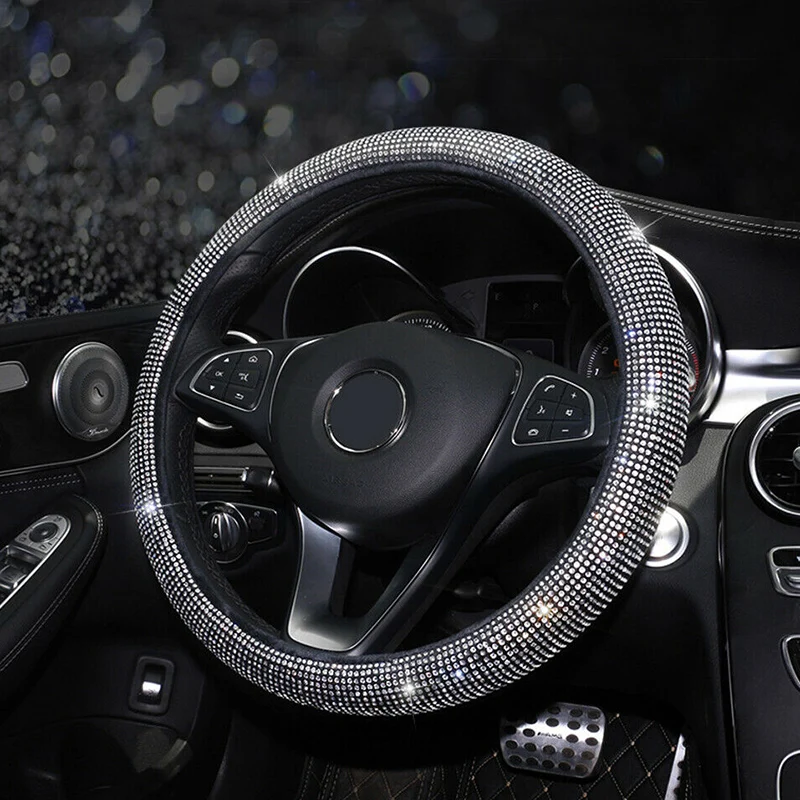Universal Car Steering Wheel Cover Shiny Rhinestone Diamond Auto Accessories Interior Set Car Pillow/ Headrest/Handbrake Cover