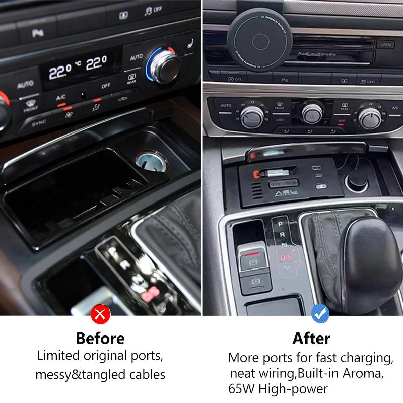 Car Aroma Diffuser Fast Charging Dock For Audi A6L A7 S6 S7 RS6 RS7 2012-2018 Scent Diffuser C7 Cigarette lighter plug & play