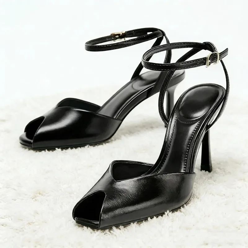 

Brand Designer Ankle Strap Heeled Sandals Women Summer Sexy Open Toe Thin Heeled Dress Pumps Elegant Office Shoes for Ladies