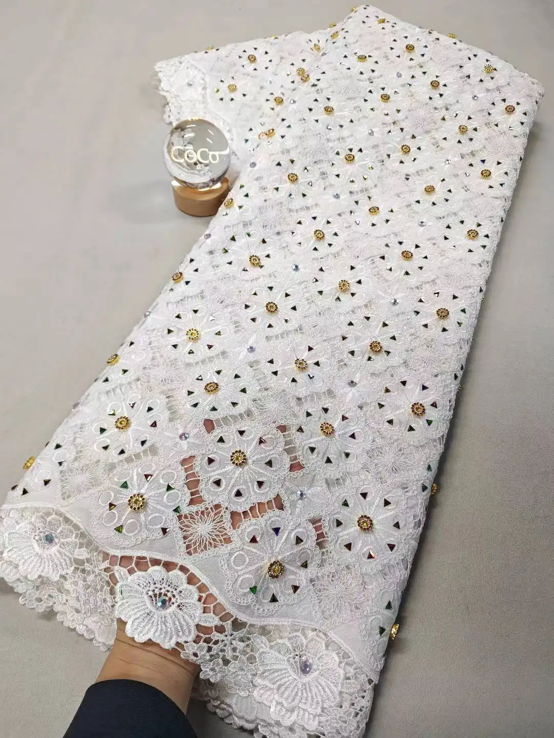 

2025 Nigerian Sequins Tulle High-Quality Lace Fabric Embroidery African Net Cloth for Prom Dresses Beads 5 Yards XL133