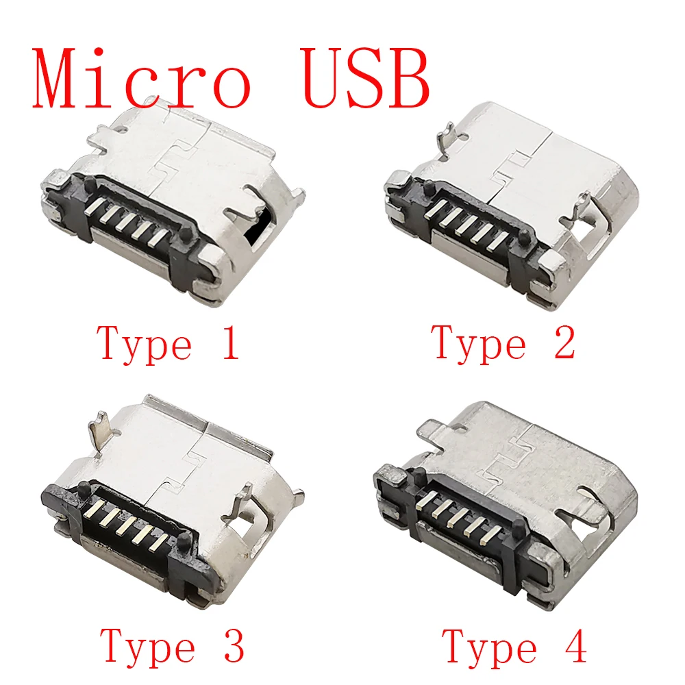 Conector de puerto hembra micro-b, conector SMD DIP para carga trasera, conectores de teléfono móvil, adaptador de reparación DIY MicroUSB, 5 pines