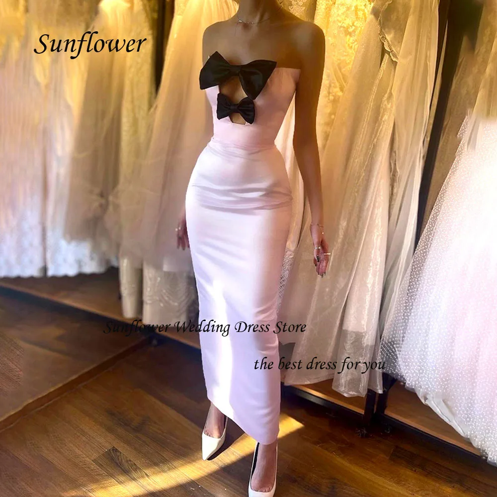 

Sunflower Bow Strapless Formal Evening Dress 2023 Slim Satin Long Zipper Prom dress Mermaid Ankle-Length Backless Party Gowns