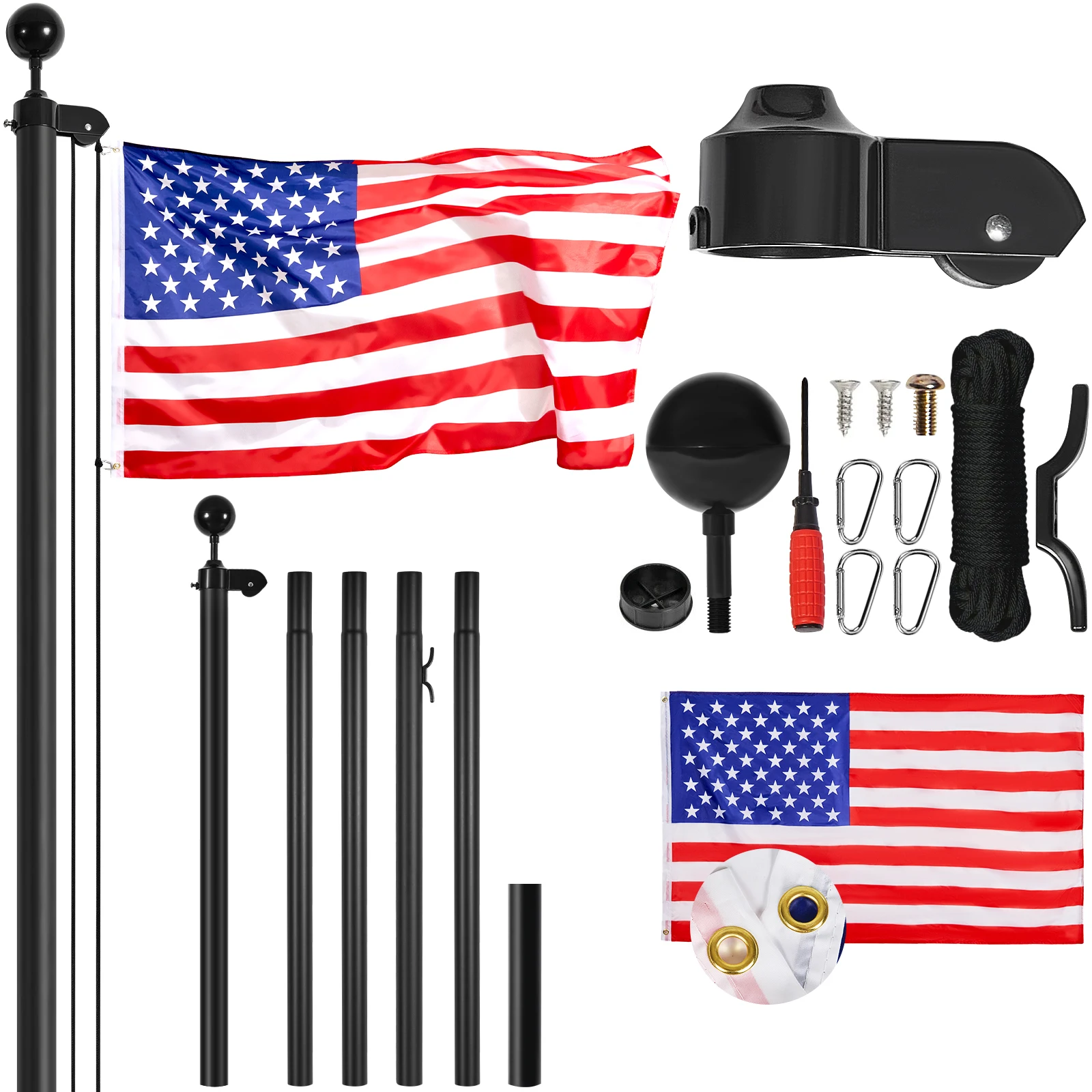 VEVOR 20FT Detachable Flagpole Kit, Heavy Duty Aluminum Alloy Flag Pole Kit in Ground for Outdoor, 3 Display Modes Flagpole