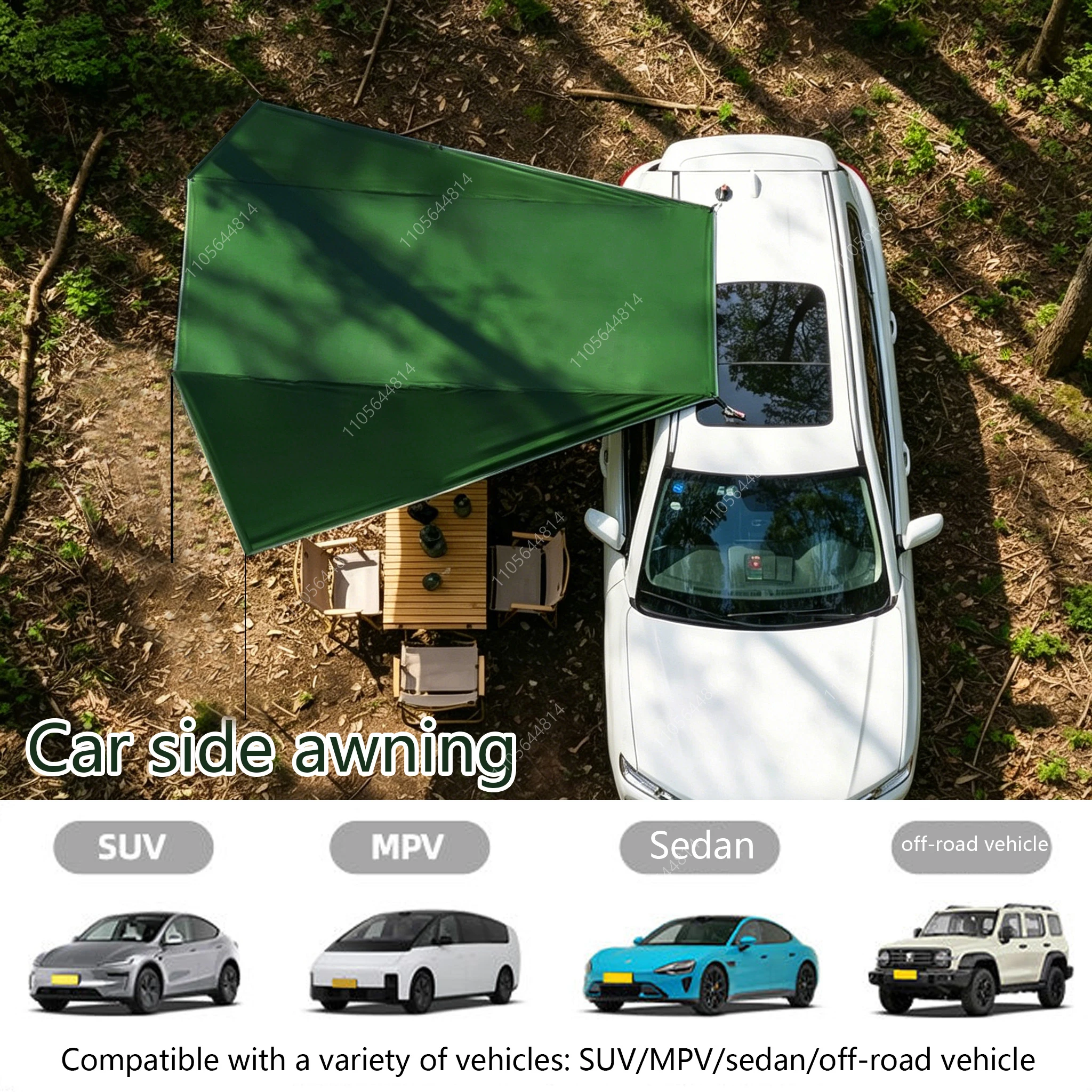 Butterfly Car Side Awning Silver Coated Waterproof UV Tent Outdoor Roof Sunshade Canopy Fits SUV MPV Sedan Off-road