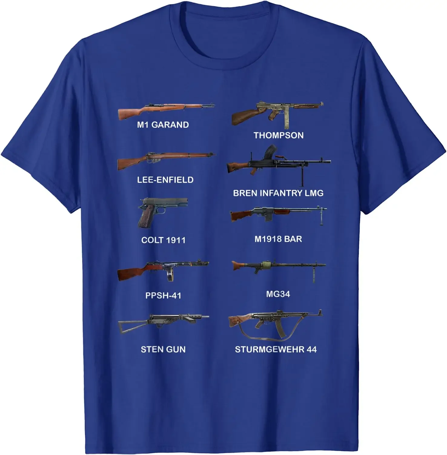 WW2 Guns Infantry Weapons M1 Garand Lee-Enfield Thompson SMG T-Shirt 100% Cotton O-Neck Summer Short Sleeve Casual Mens T-shirt