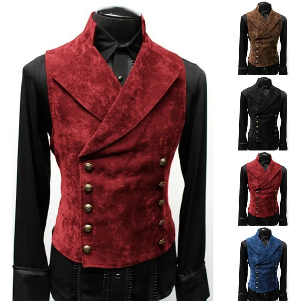 Mens Gothic Vest Costume Gothic Mens Polyester Breast Waistcoat Double Vest Victorian Waistcoat Tool