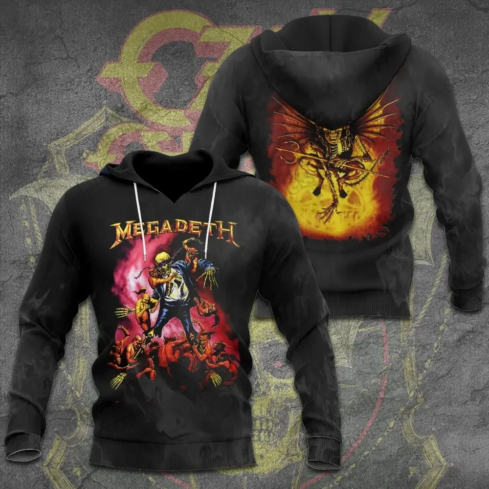 Unisex-Hoodie in hoher Qualität mit 3D-Design – im Retro-Stil der Rockband Megadeth – ein trendiges Sweatshirt für Herbst/Winter, ideal für Teenager. – Detail 9