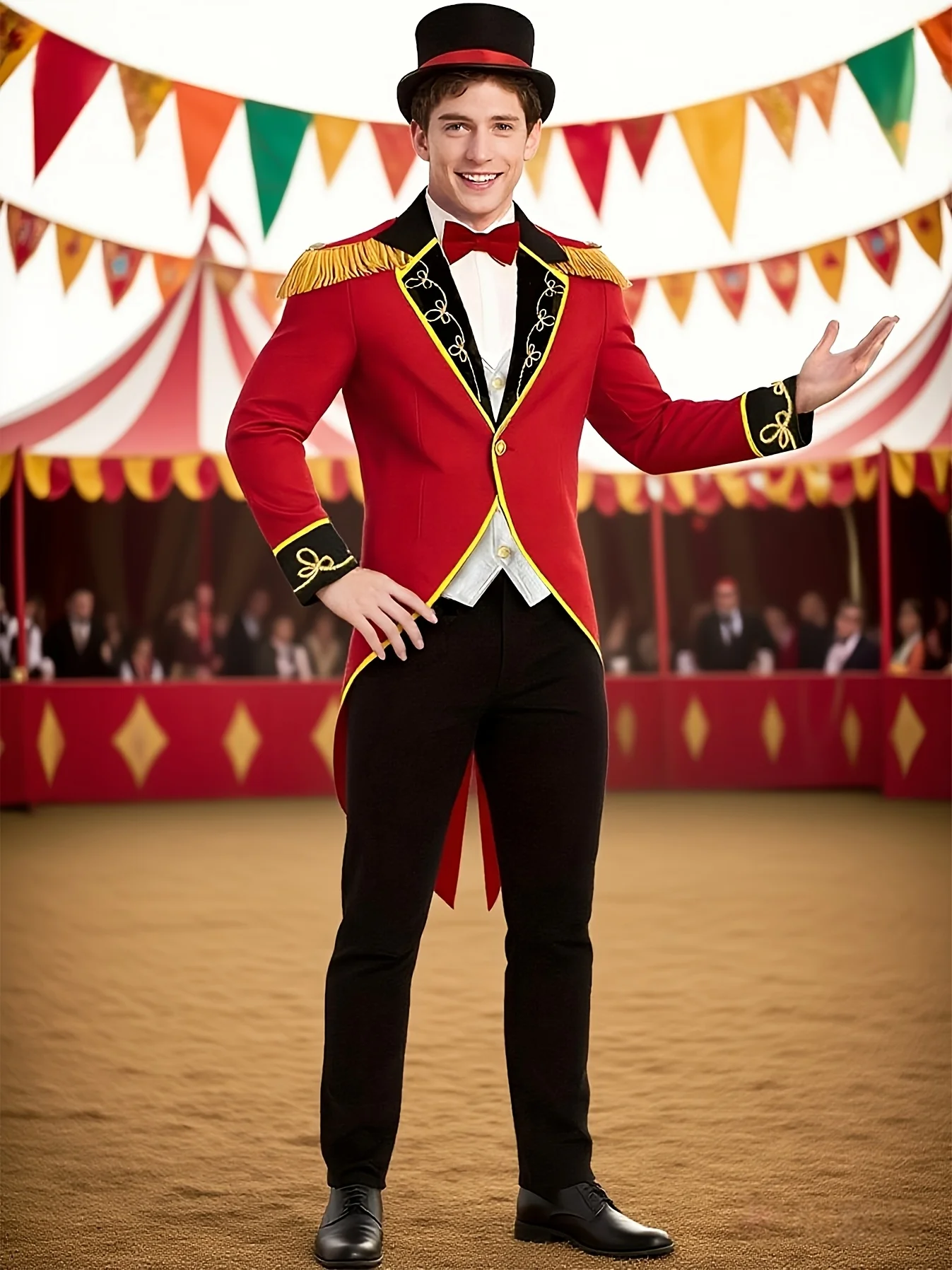 Chaqueta de Esmoquin de Director de Circo para Hombre, Chaqueta Roja Vintage para Actuaciones, Disfraz de Cosplay para Fiesta de Halloween (Sombrero y Corbata de Moño No Incluidos)
